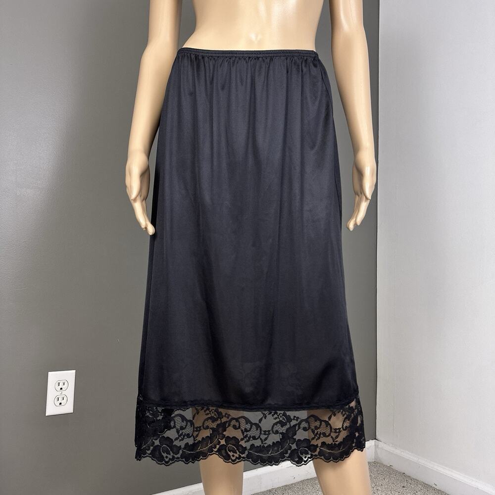 Vintage Vassarette Half Slip Size XL Black Nylon Wide Lace 28" Long 11-105 USA